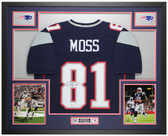 Randy Moss Autographed & Framed Blue New England Jersey Auto Beckett COA