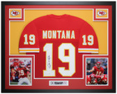 Joe Montana Autographed and Framed Red Kansas City Jersey Auto JSA COA