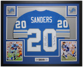 Barry Sanders Autographed and Framed Blue Detroit Jersey Auto Schwartz COA