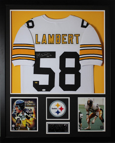 Jack Lambert Autographed HOF 90 and Framed White Steelers Jersey