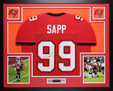 Warren Sapp Autographed and Framed Red Buccaneers Pro Style Jersey