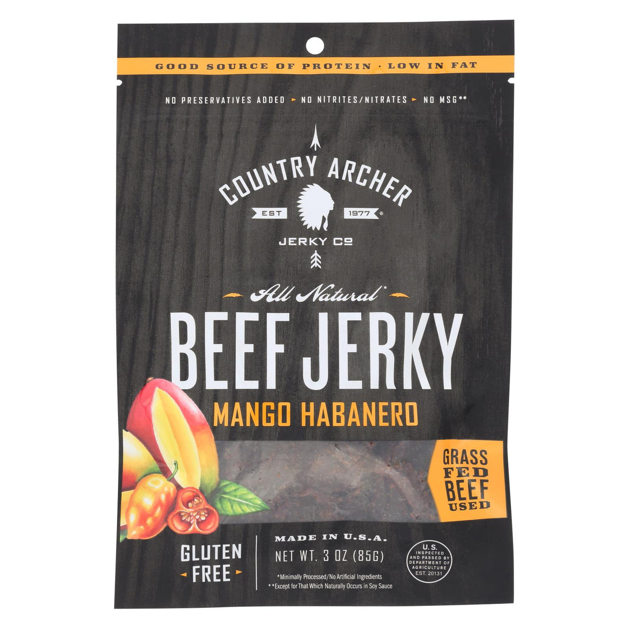 Country Archer Beef Jerky - Mango Habanero - Case Of 12 - 3 Oz