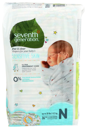 SEVENTH GENERATION Baby Diapers Sensitive Skin Newborn 36 ct.