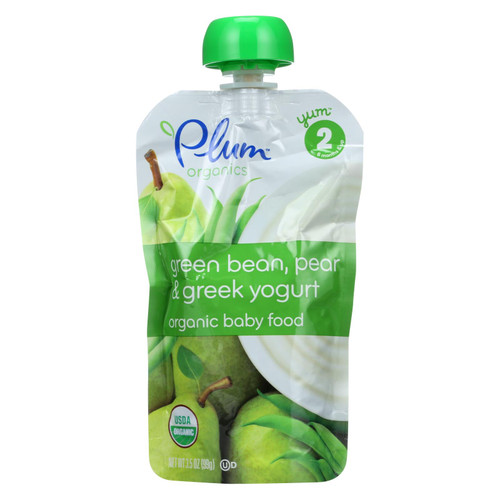 PLUM ORGANICS Baby Food Stage 2 Green Bean, Pear & Greek Yogurt
