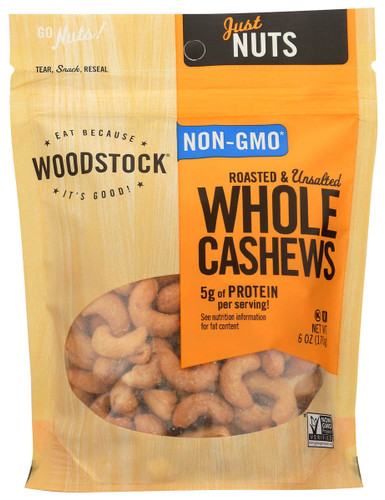 WOODSTOCK Non-GMO Roasted & Unsalted Whole Cashews