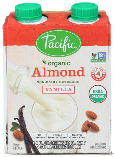 PACIFIC Organic Almond Beverage Vanilla Low Fat 4ct.