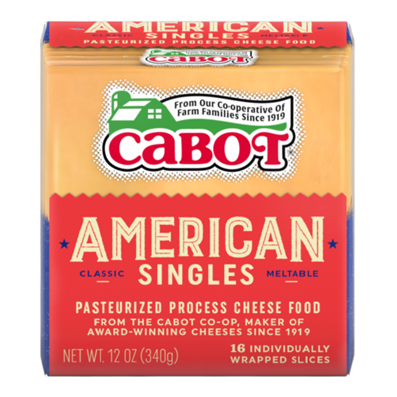 Nutrition Facts
Ingredients: American cheese (Milk, cheese culture, salt and enzymes), water, cream, whey, sodium citrate, tricalcium phosphate, salt, sorbic acid (preservative), lactic acid, color added.

Serving Size: 1 Slice (21g)
Servings per Container: 16
Calories: 70
Calories from Fat: 45
% Daily Value
Total Fat: 5g6%
Saturated Fat: 3g15%
Trans Fat: 0
Cholesterol: 20mg7%
Sodium: 27012%
Total Carbohydrate: 2g1%
Dietary Fiber: 00%
Sugars: 1g
Protein: 4g
Vitamin D: 0mcg2%
Calcium: 210mg15%
Iron: 0mg0%
Potassium: 40mg0%