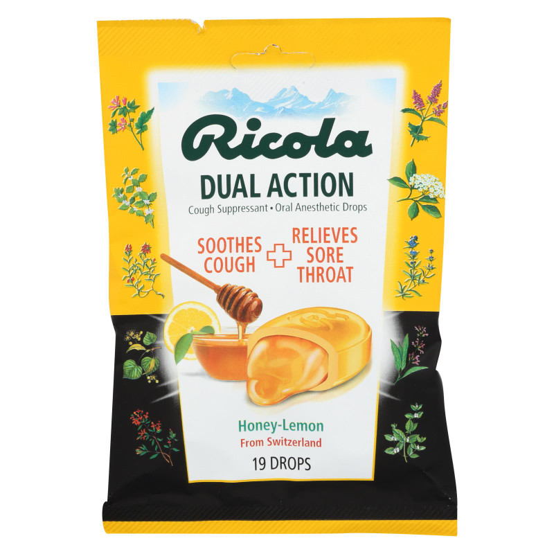 RICOLA Dual Action Cough Drops Cough Suppressant & Oral Anesthetic Honey Lemon 19ct.