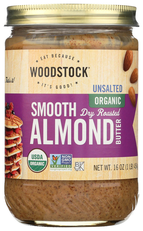 WOODSTOCK Organic Unsalted Smooth Dry Roasted Almond Butter