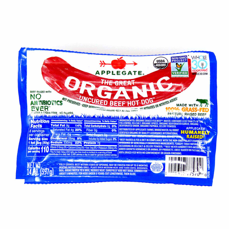 APPLEGATE ORGANICS Uncured Beef Hot Dog