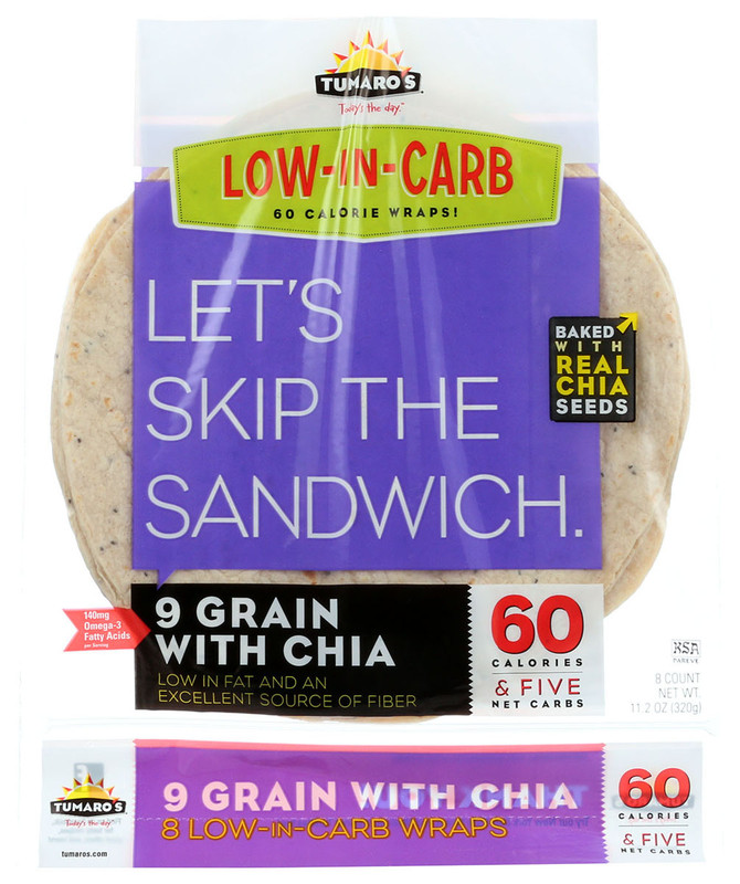 TUMARO'S Let's Skip The Sandwich Low In Carb 9 Grain with Chia Wraps