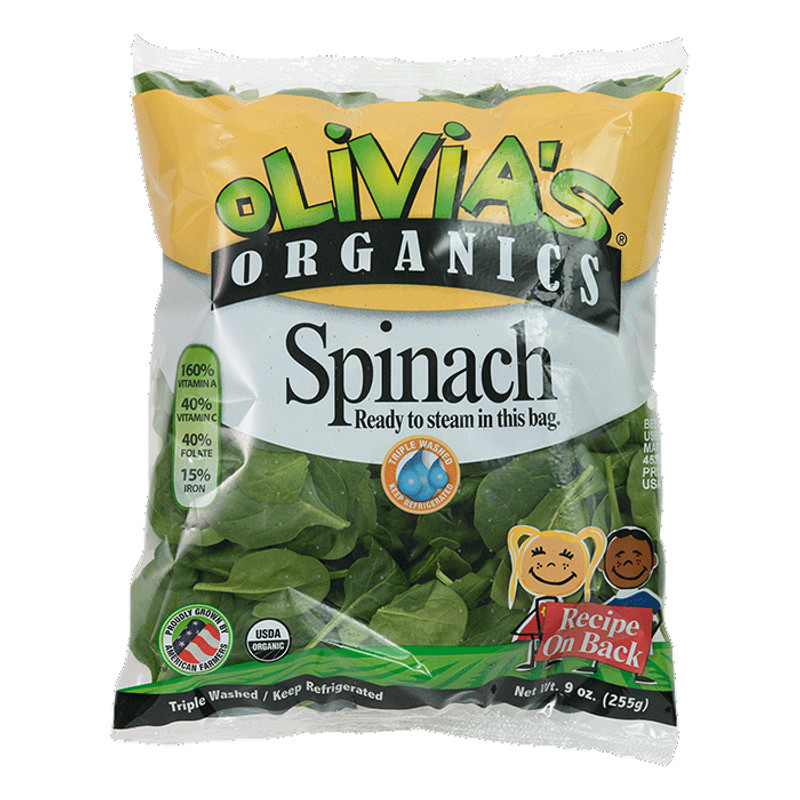 OLIVIA'S Organic Microwaveable Spinach 9oz.