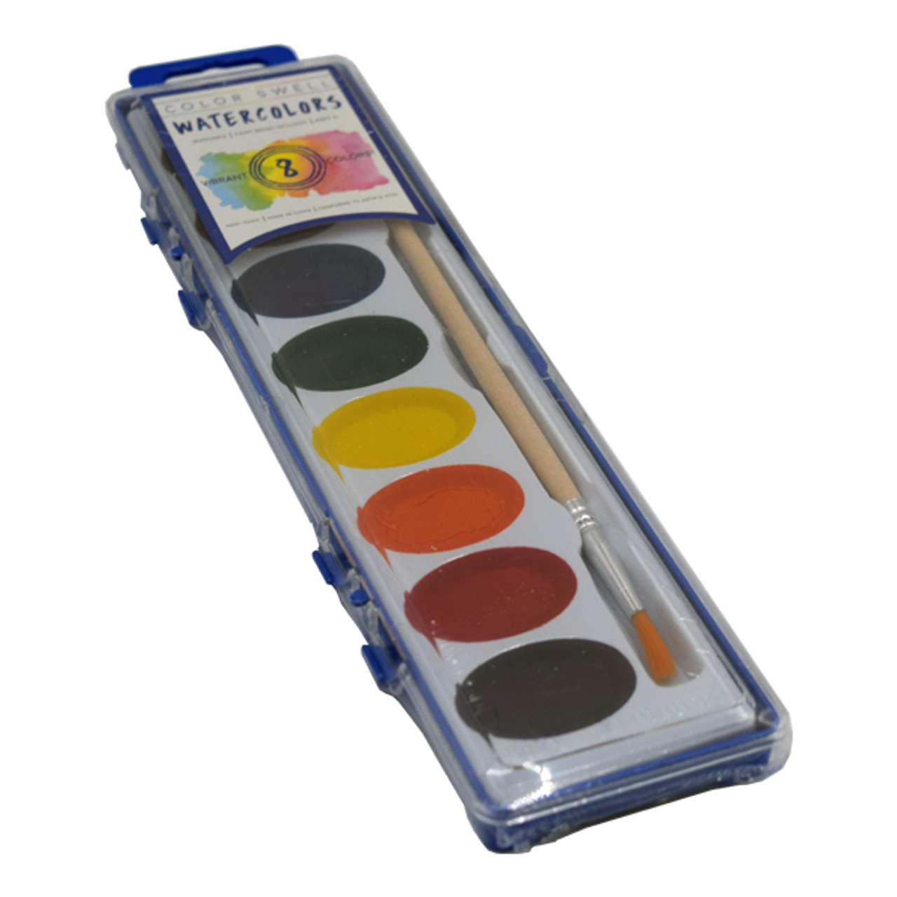 Color Swell Watercolor Paints with Strong Wood Brush 8 Washable Colors