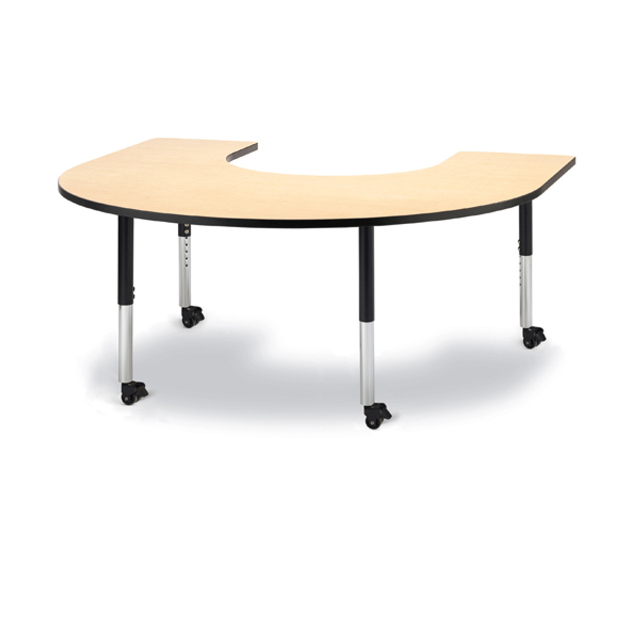 Horseshoe Activity Table 66W x 60D, 20-31 Height - Maple/Black/Black