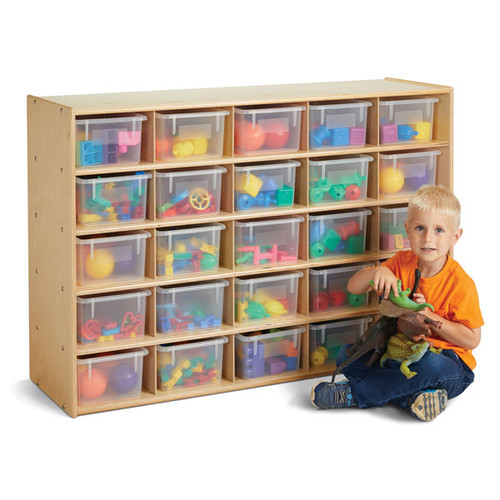 25 section cubby storage with clear bins
