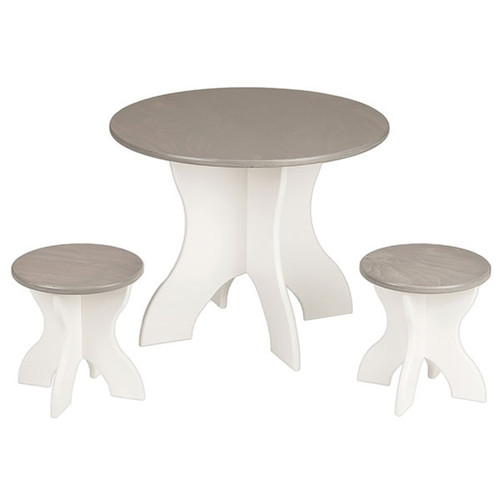 Round Table with 2 Stools in White and Gray