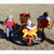 four seat infant carousel in red and yellow with kids