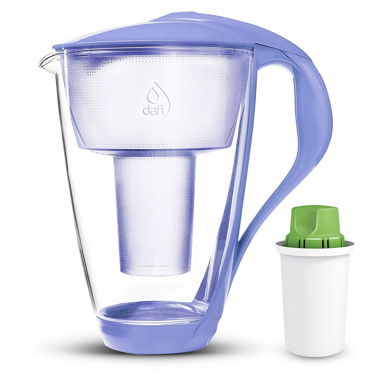 Dafi Crystal Glass Filtering Water Pitcher 8 Cups LED Violet + Alkaline Filter Made in Europe BPA-Free