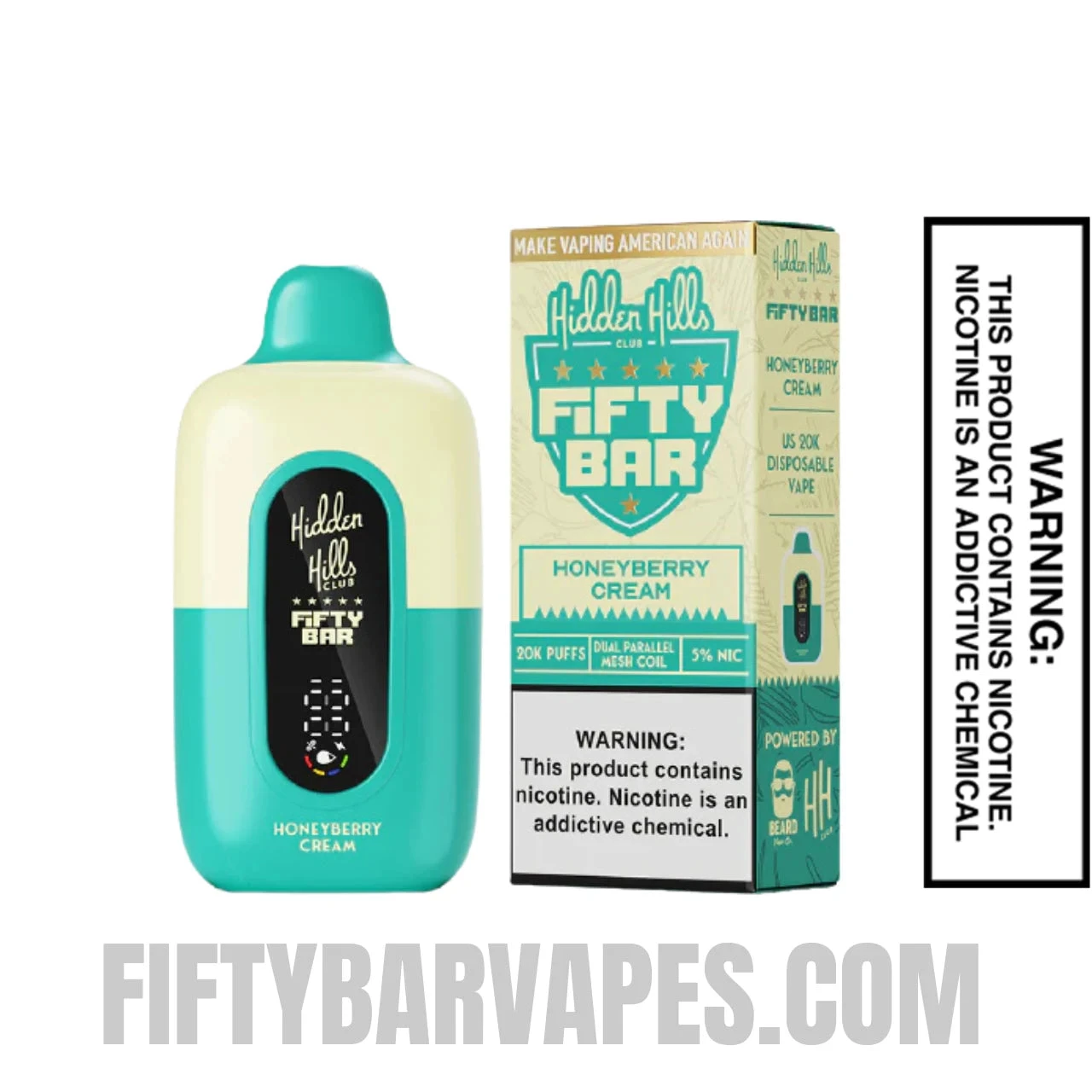 Honeyberry Cream Hidden Hills X Fifty Bar Vape With Package Box