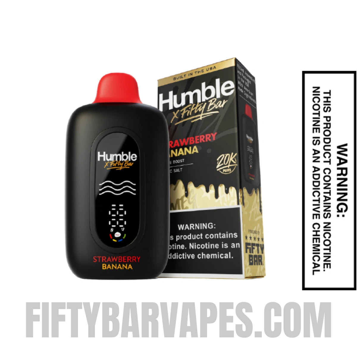 Strawberry Banana Humble x Fifty Bar 20K Disposable Vape with package box