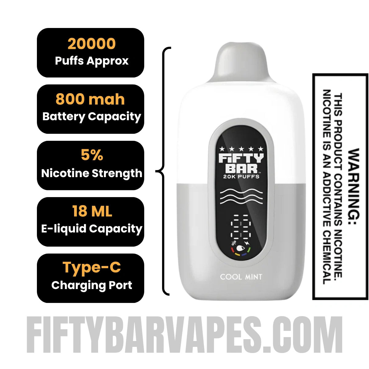 Cool Mint Fifty Bar 20K Texas Edition Vape Specifications