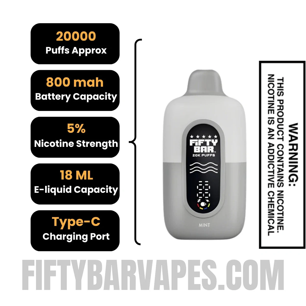 Mint Fifty Bar 20K Texas Edition Vape Specifications