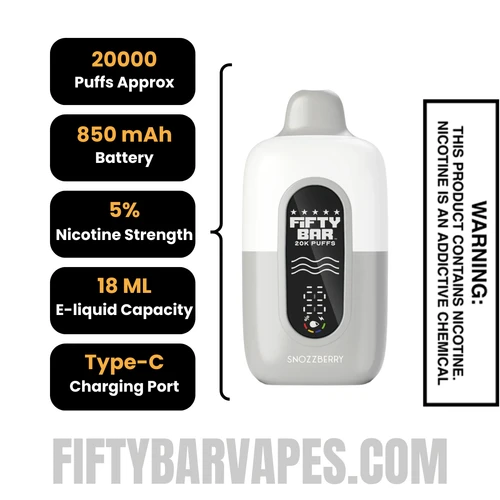 SnozzBerry Fifty Bar 20K Disposable Vape Specifications
