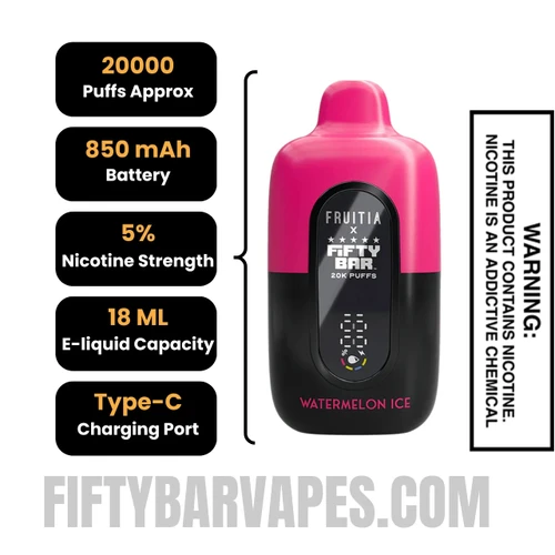 Watermelon Ice Fruitia X Fifty Bar Vape Specification