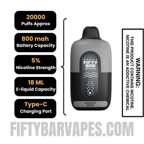 Iced Strawberry Pear Fifty Bar 20K Midnight Series Disposable Vape Specifications