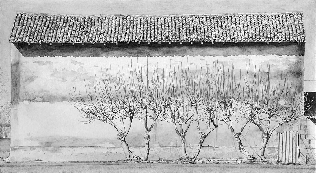 akvarel af hus i Italien af Anne Skole Overgaard