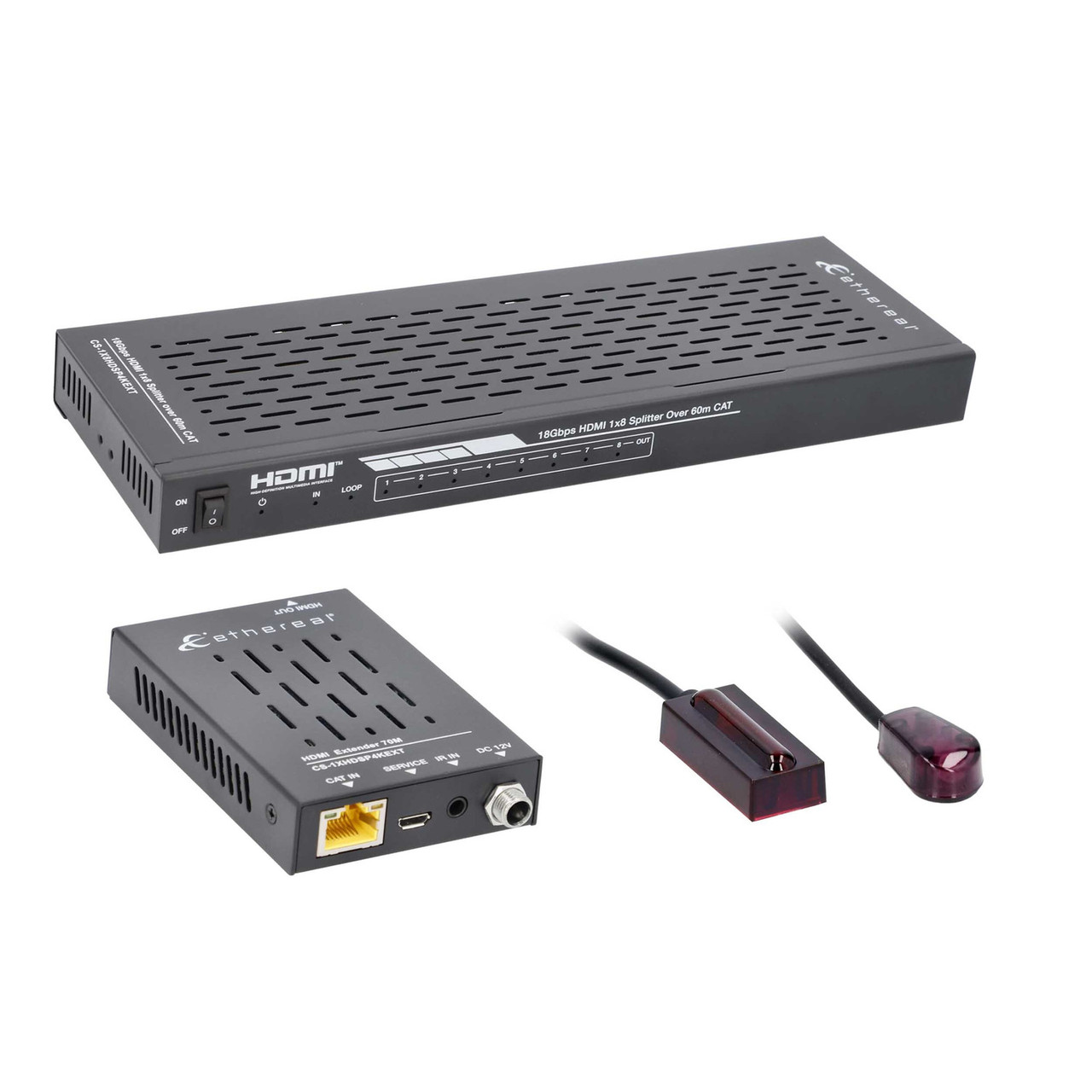 1X8 HDMI SPLITTER EXTENDER OVER CAT, IR PB, 18GBPS