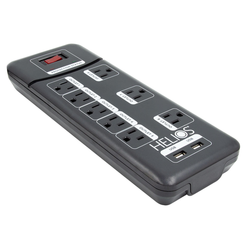 8-OUTLET 2160J SURGE PROTECTOR POWER STRIP WITH 2 USB 2.1A, STRAIGHT PLUG, 6FT (BLACK)