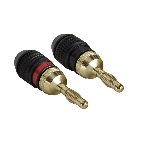 BANANA PLUGS, GOLD PLATED, PREMIUM LEVEL, 1 RED & 1 BLACK (2 PAIRS)