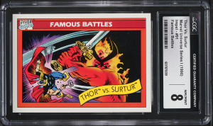 1990 Impel Marvel Universe Series I Famous Battles Thor Vs. Surtur #91 CGC 8 1990 Impel Marvel Universe Series I Famous Battles Thor Vs. Surtur #91 CGC 8