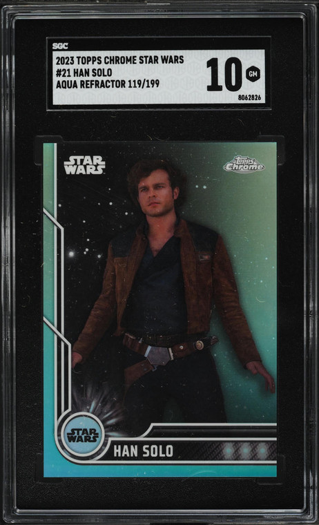 2023 Topps Chrome Star Wars Aqua Refractor Han Solo /199 #21 SGC 10 GEM MINT