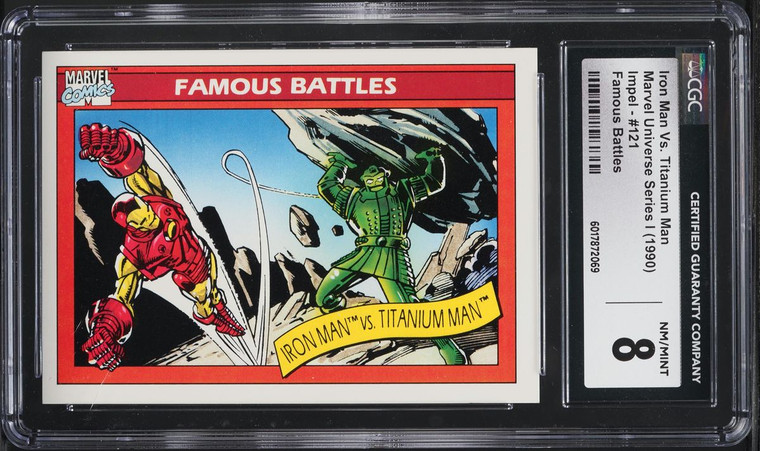 1990 Impel Marvel Universe Famous Battles Iron Man Vs. Titanium Man #121 CGC 8