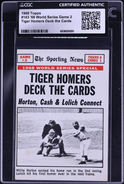 1969 Topps '68 World Series Game 2 TIGER HOMERS DECK THE CARDS #163 CGC AUTH