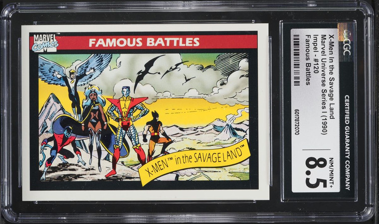 X-Men in the Savage Land Marvel Universe Series 1 (1990) Impel - #120 Famous Battles CGC 8.5 NM/Mint+ X-Men in the Savage Land Marvel Universe Series 1 (1990) Impel - #120 Famous Battles CGC 8.5 NM/Mint+