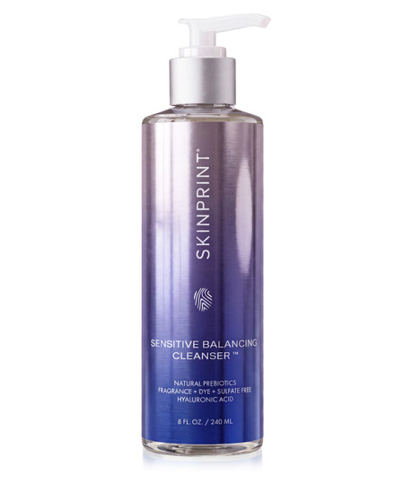 Skinprint Sensitive Balancing Cleanser, a gentle facial cleanser with natural prebiotics and hyaluronic acid, 8 fl. oz. pump bottle