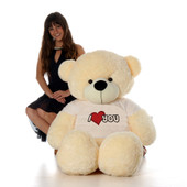 60in Vanilla Cream Cozy Cuddles in I Love You T-Shirt from Giant Teddy Brand