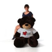 5ft Brownie Cuddles Chocolate Teddy Bear in I Love You T-Shirt From Giant Teddy Brand