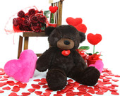 24in Brownie L Cuddles dark brown teddy bear with necklace