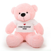 Lady Cuddles Huggable Pink Personalized Teddy Bear with Heart Stamp T-shirt 38in