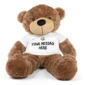 48in Big Mocha Brown Sunny Cuddles 48 inch Personalized Teddy Bear with Paw Stamp T-shirt