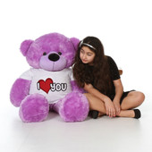 4ft DeeDee Cuddles Giant Purple Teddy Bear in I Love You T-Shirt from Giant Teddy Brand