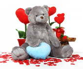 Jumbo Sugar Heart Tubs I LOVE YOU Blue Heart Silver Grey Teddy Bear 52in