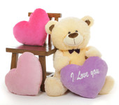 Cream BooBoo Shags Teddy Bear with Purple I Love You Heart