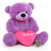 4ft DeeDee Cuddles Purple Teddy Bear with I Love You Heart