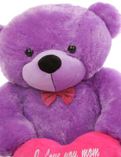 48in DeeDee M Cuddles Lavender Purple Teddy Bear with I Love You Mom Heart