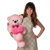 30in Pink Teddy bear with hot pink i love you heart pillow